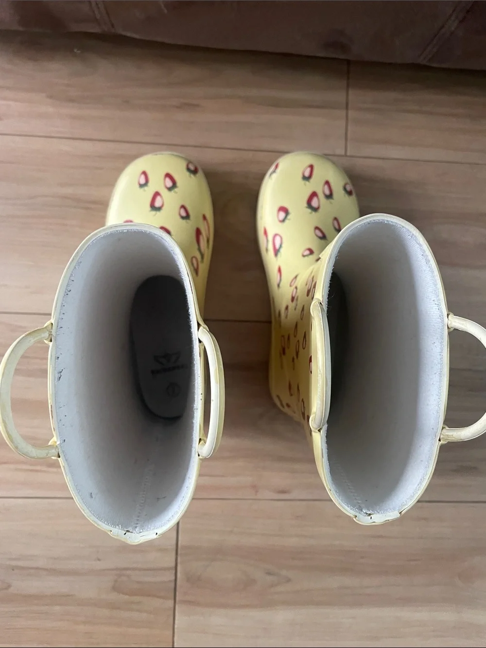 Kids Yellow Rain Boots with Pink Strawberry Pattern